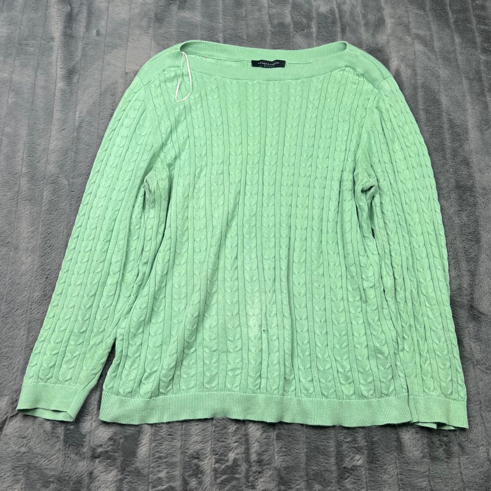 Tommy Hilfiger Womens XL Mint Green Cotton Cable Knit Boat Neck Sweater UE-25HL